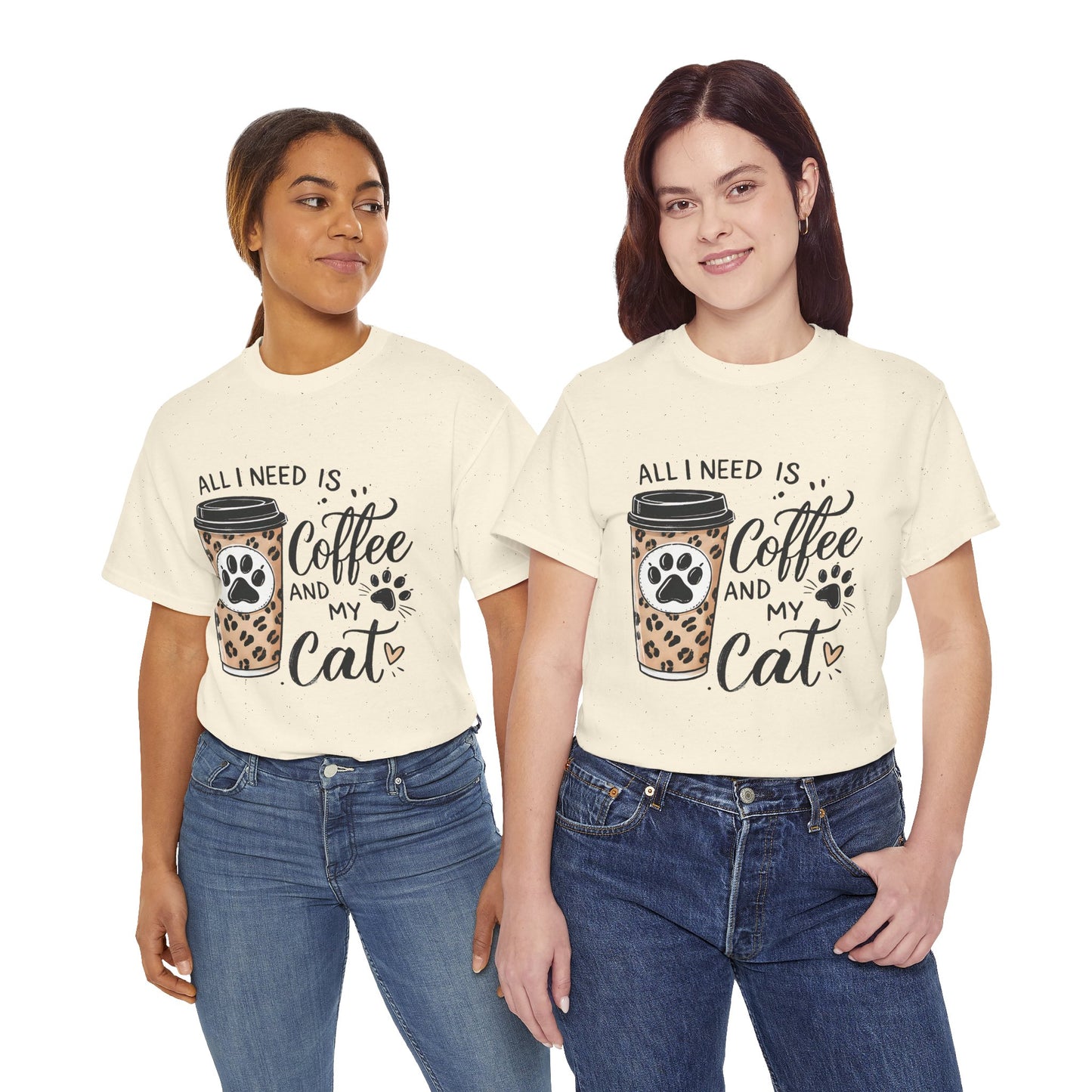 Coffee and My Cat T-Shirt — Leopard Coffee Cup Cat Paw Tee