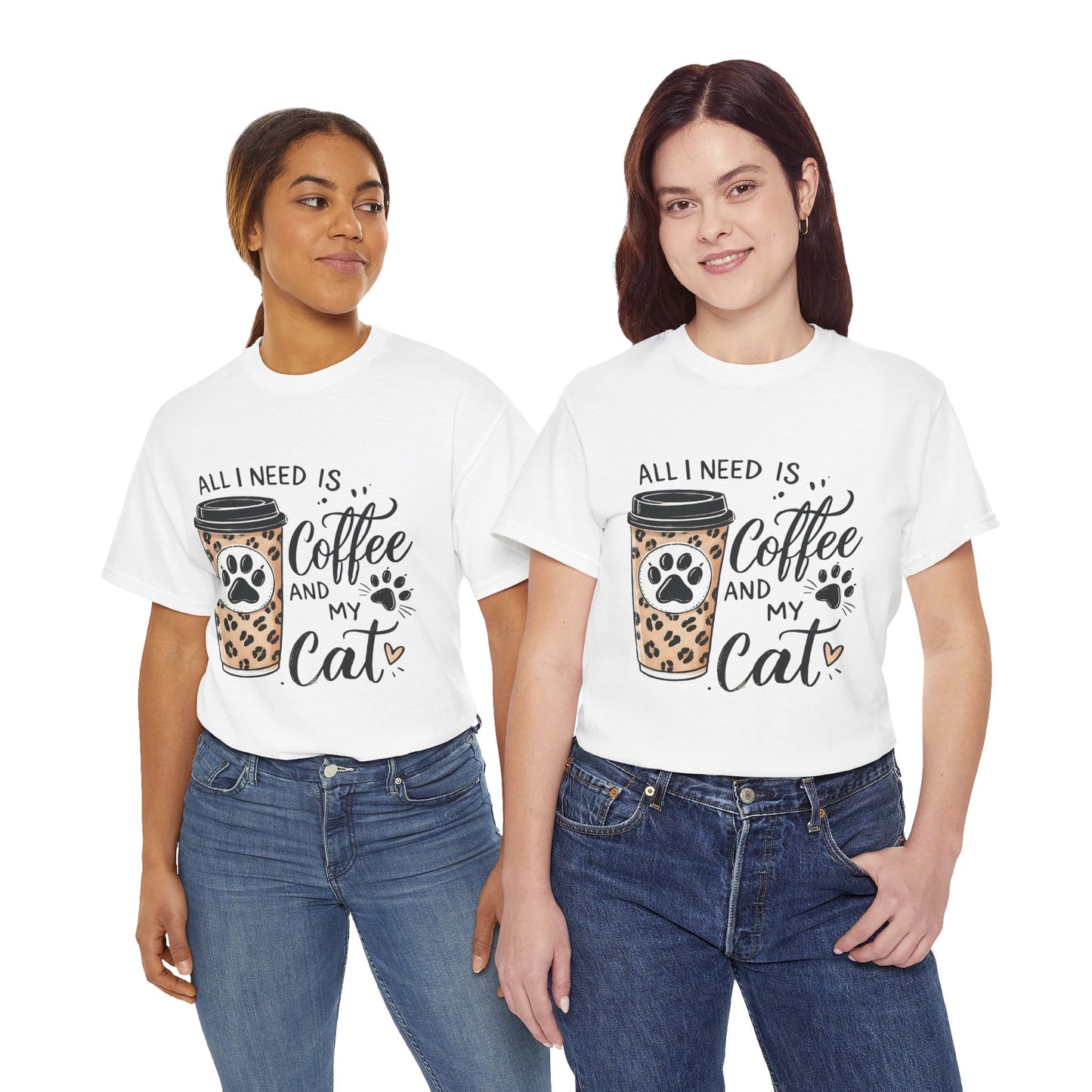 Coffee and My Cat T-Shirt — Leopard Coffee Cup Cat Paw Tee