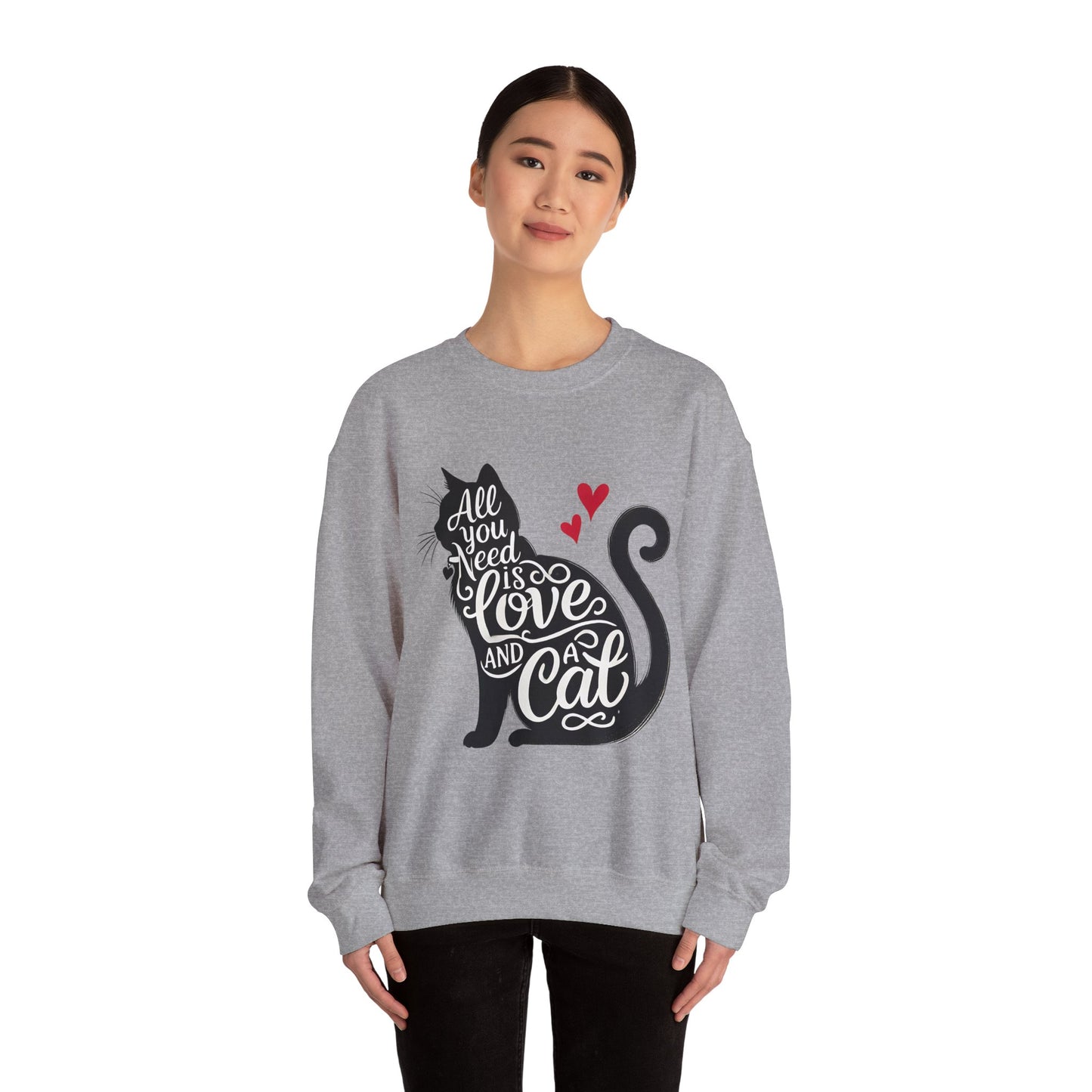 All You Need Is Love and a Cat sweatshirt - Cat Lover Crewneck Sweatshirt