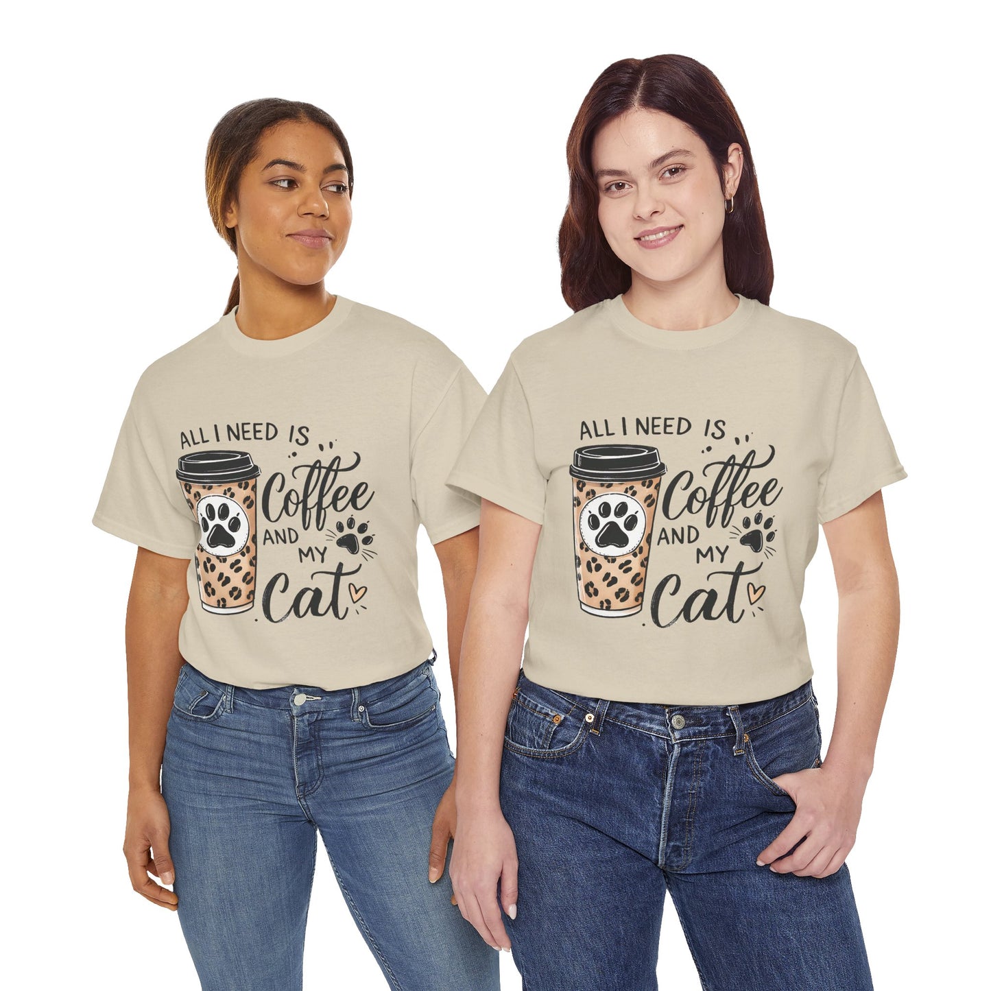 Coffee and My Cat T-Shirt — Leopard Coffee Cup Cat Paw Tee