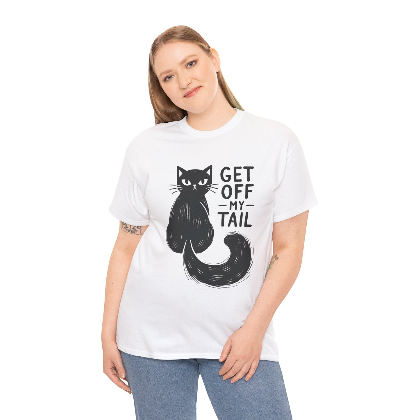 Cat T-Shirt — "Get Off My Tail" Funny Black Cat Tee
