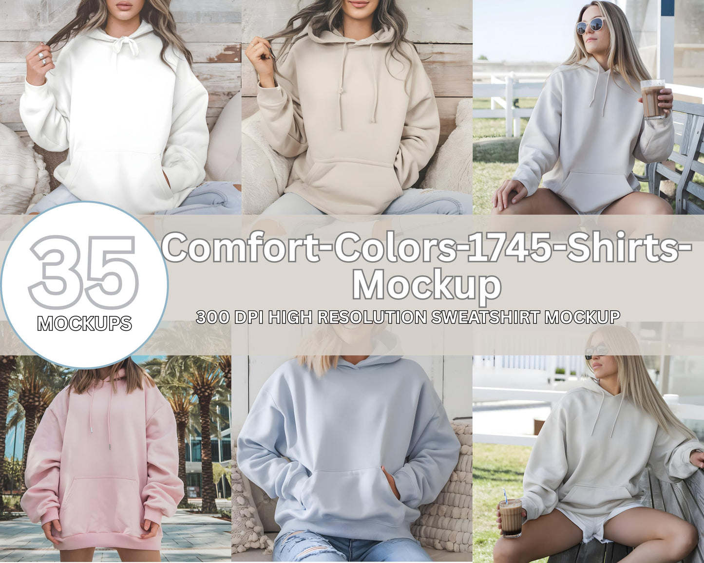 Gildan 18500 Hoodie Mockup Bundle, Boho Neutral, Real Model (JPEG & PSD)