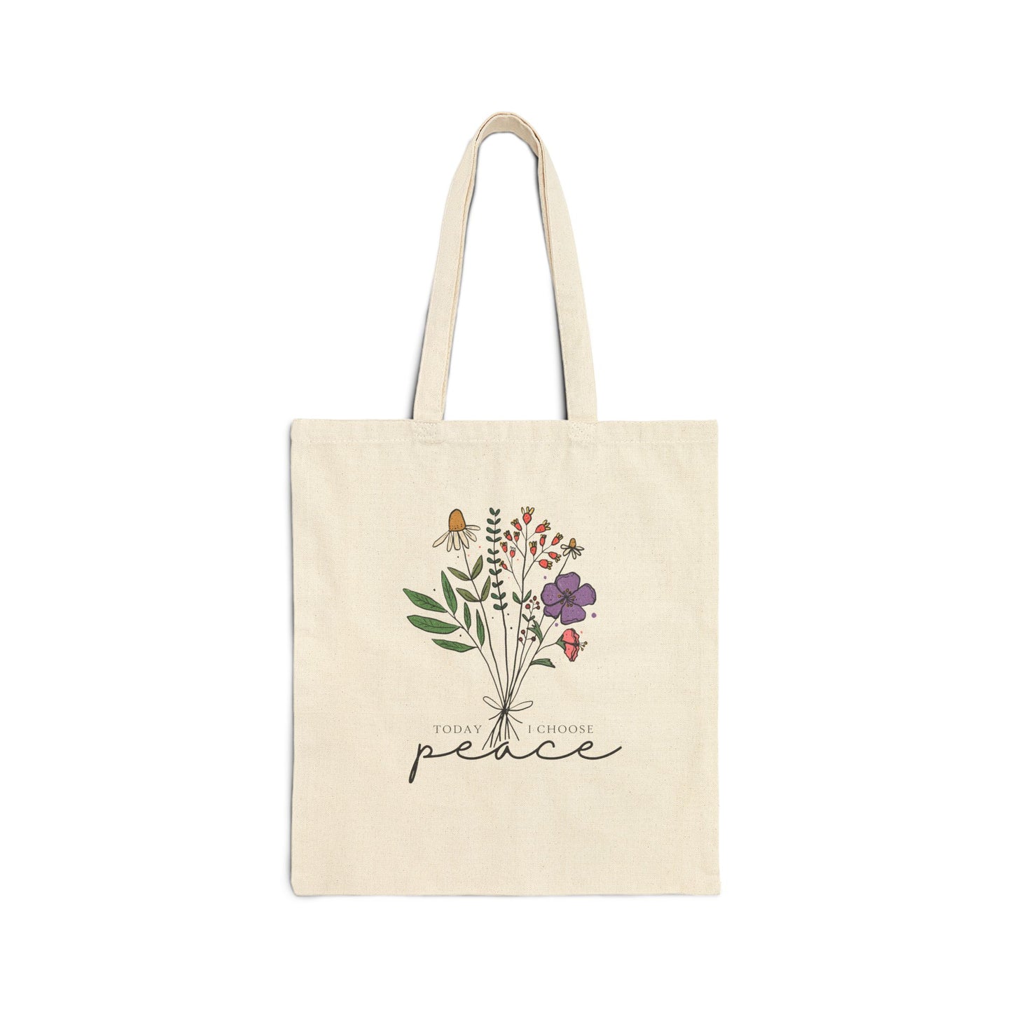 Peace Floral Tote Bag – Cotton Canvas Grocery & Market Bag with Wildflower Illustration