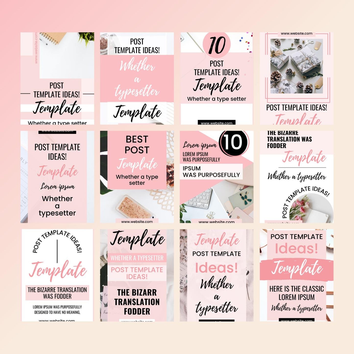 Feminine Pinterest-Inspired Instagram Templates, Social Media, Canva Bundle (Digital Download)