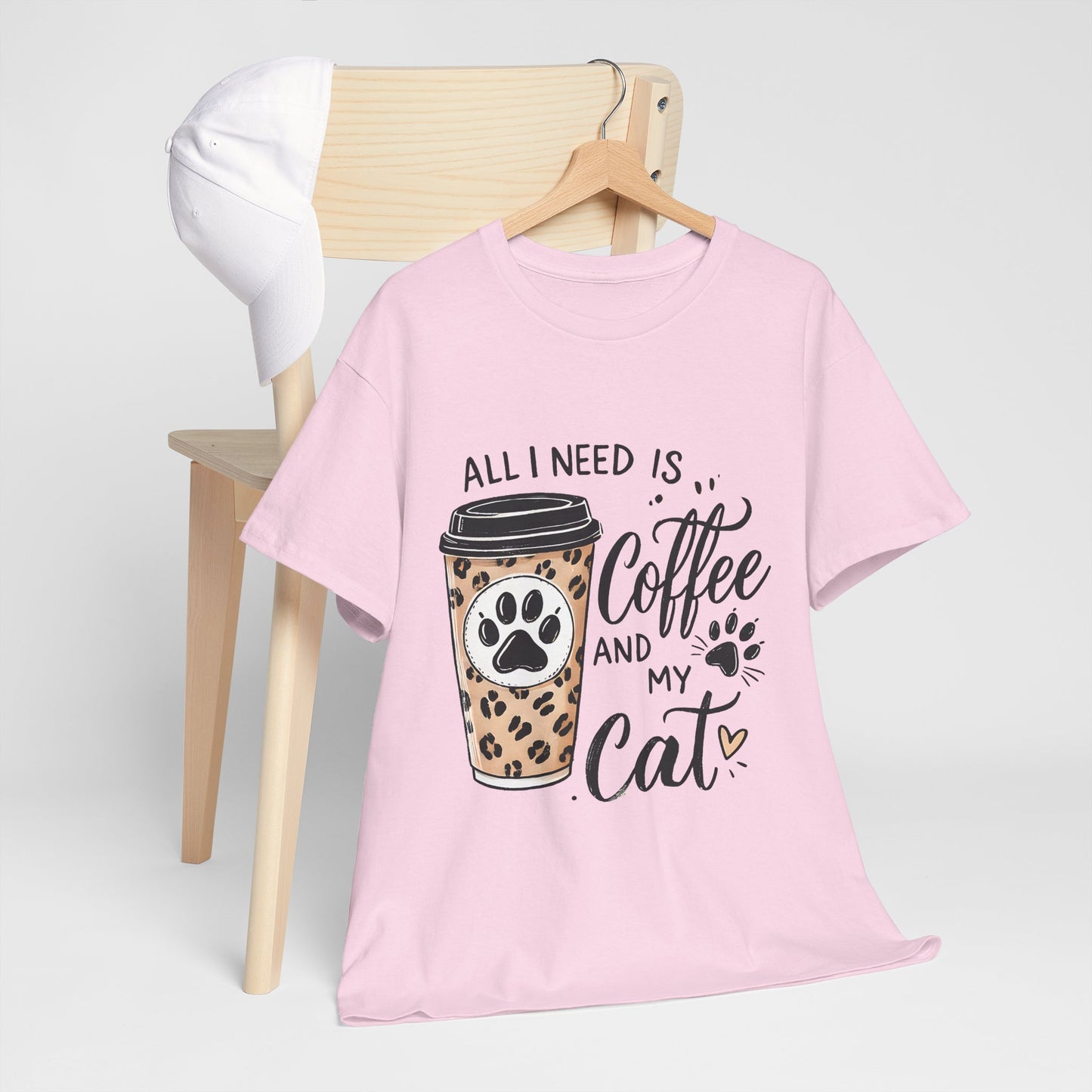 Coffee and My Cat T-Shirt — Leopard Coffee Cup Cat Paw Tee