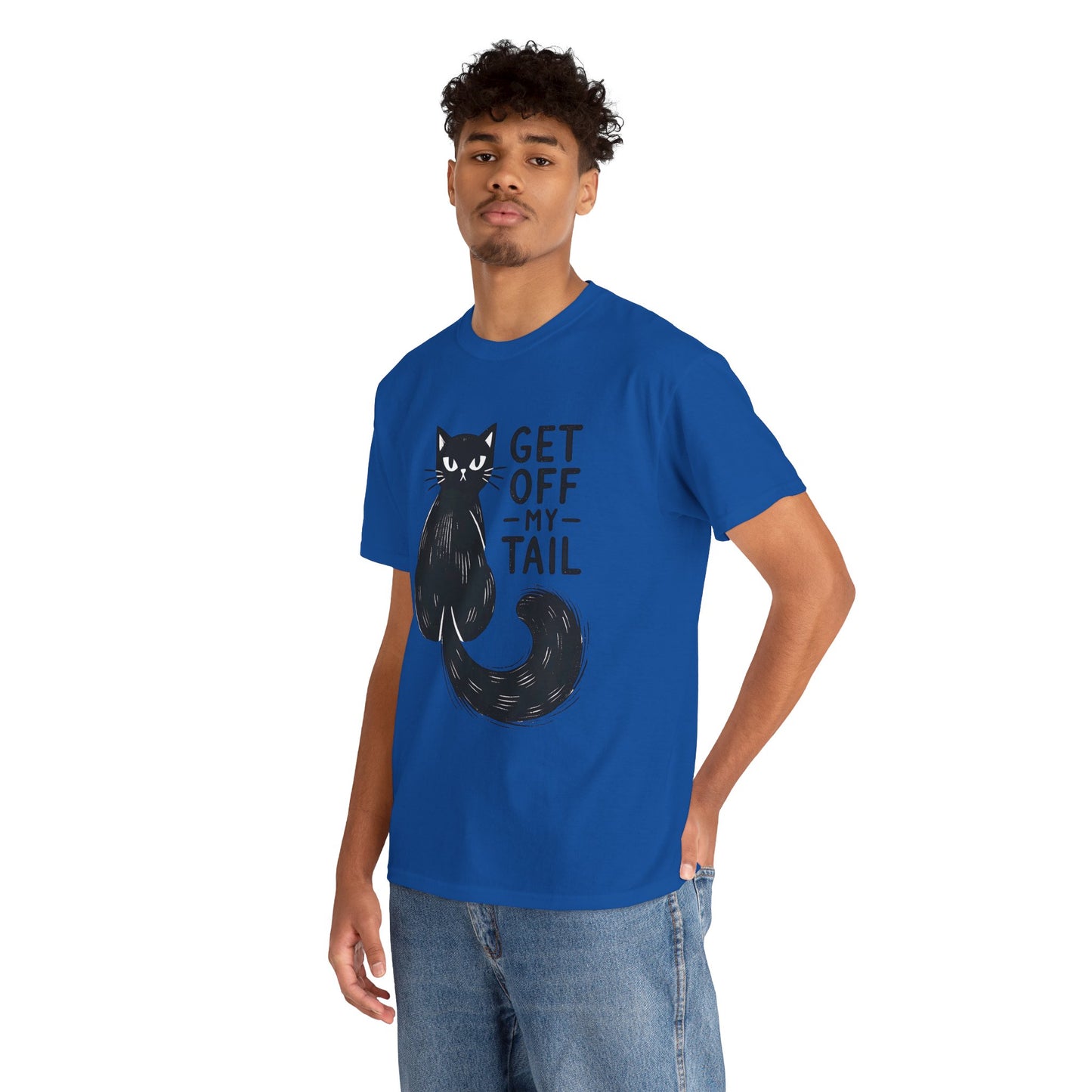 Cat T-Shirt — "Get Off My Tail" Funny Black Cat Tee