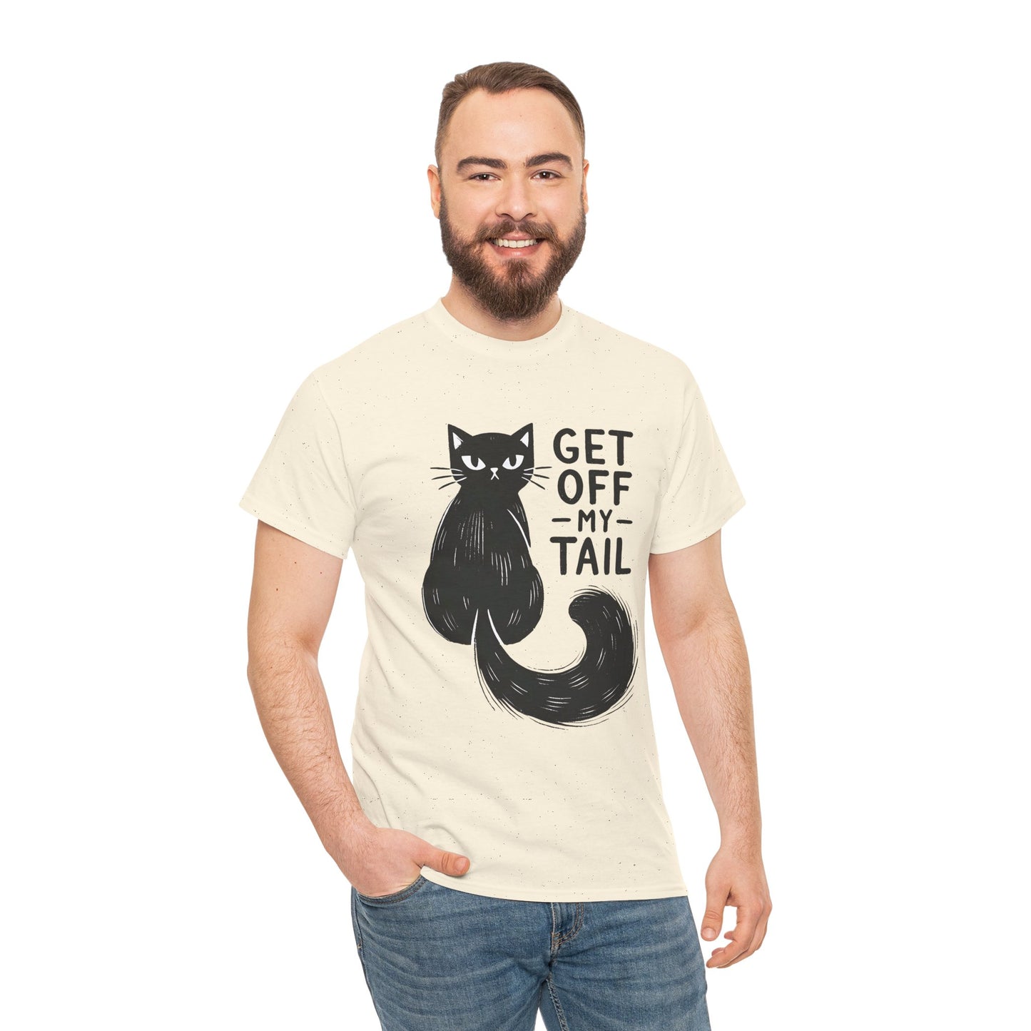 Cat T-Shirt — "Get Off My Tail" Funny Black Cat Tee