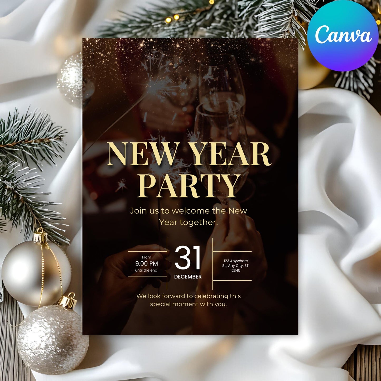 Editable New Year Invitation 2026: Animated NYE Party (Digital Download)