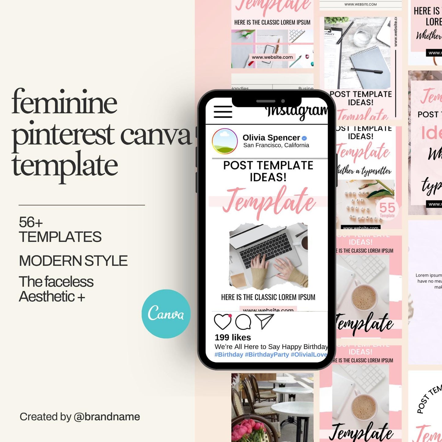Feminine Pinterest-Inspired Instagram Templates, Social Media, Canva Bundle (Digital Download)