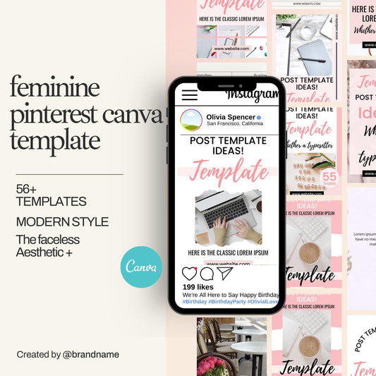 Feminine Pinterest-Inspired Instagram Templates, Social Media, Canva Bundle (Digital Download)