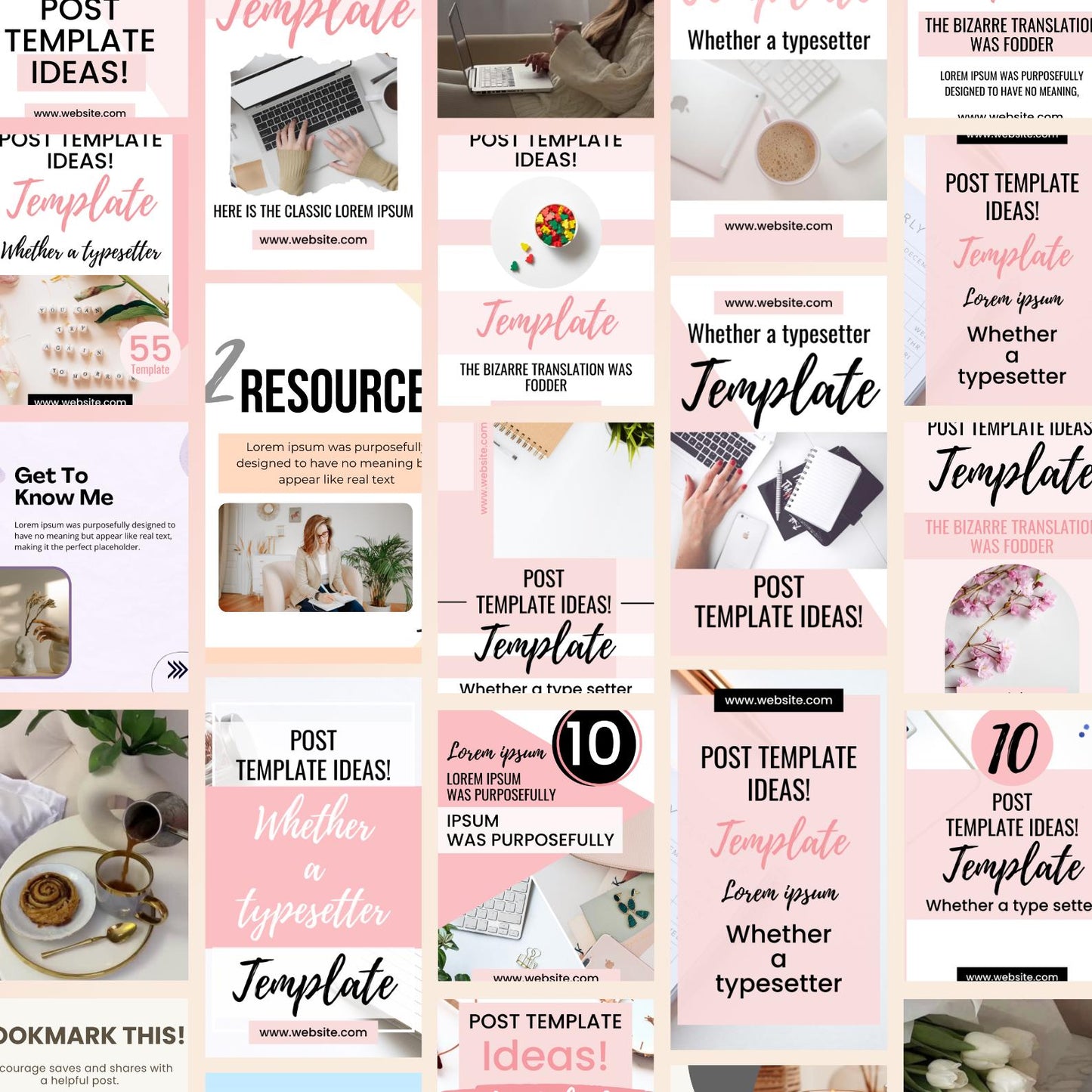 Feminine Pinterest-Inspired Instagram Templates, Social Media, Canva Bundle (Digital Download)