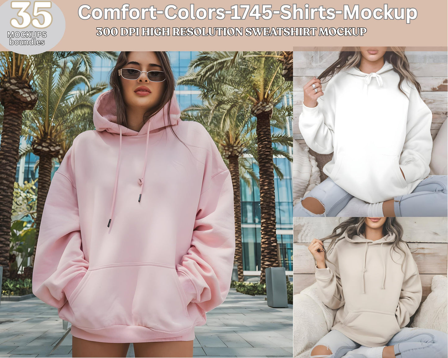 Gildan 18500 Hoodie Mockup Bundle, Boho Neutral, Real Model (JPEG & PSD)