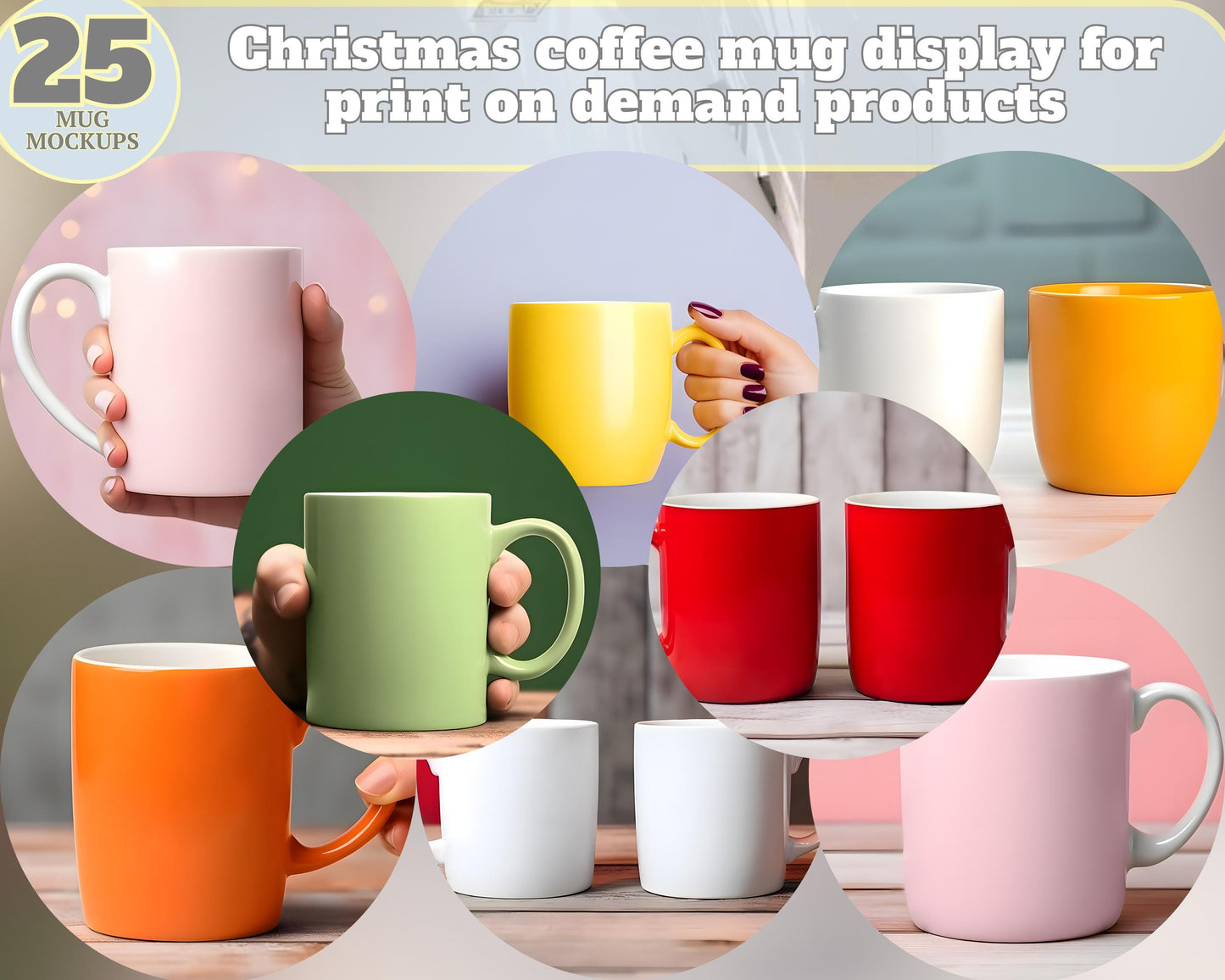 Christmas Mug Mockup Bundle, 25 White Coffee Mug, POD Mockups (Digital Download)