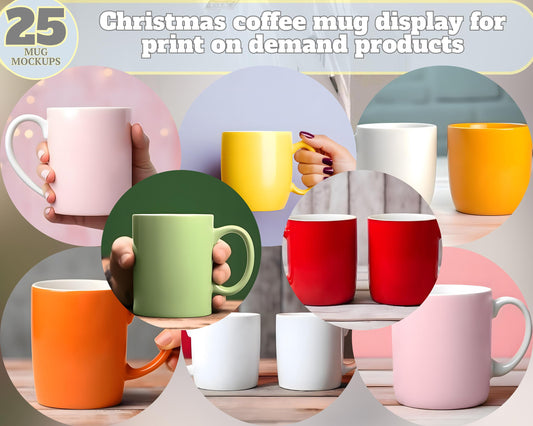 Christmas Mug Mockup Bundle, 25 White Coffee Mug, POD Mockups (Digital Download)