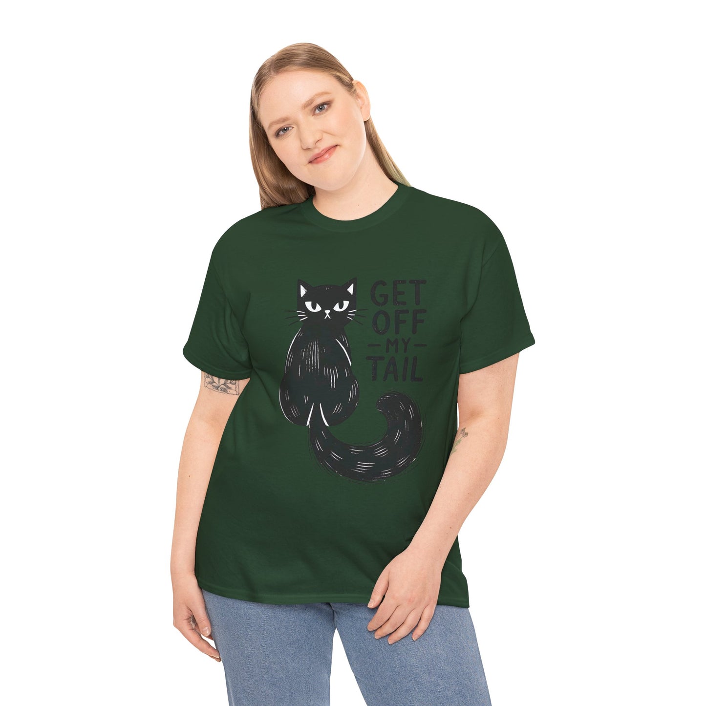 Cat T-Shirt — "Get Off My Tail" Funny Black Cat Tee