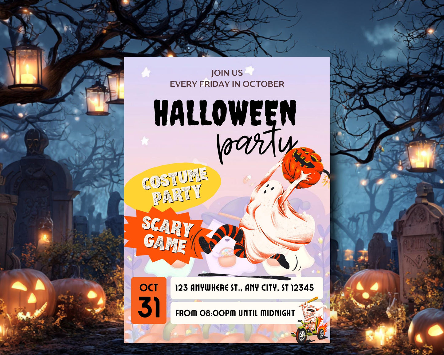 Ghost Parade Halloween Party Invitation: Spooky, Editable Canva Template