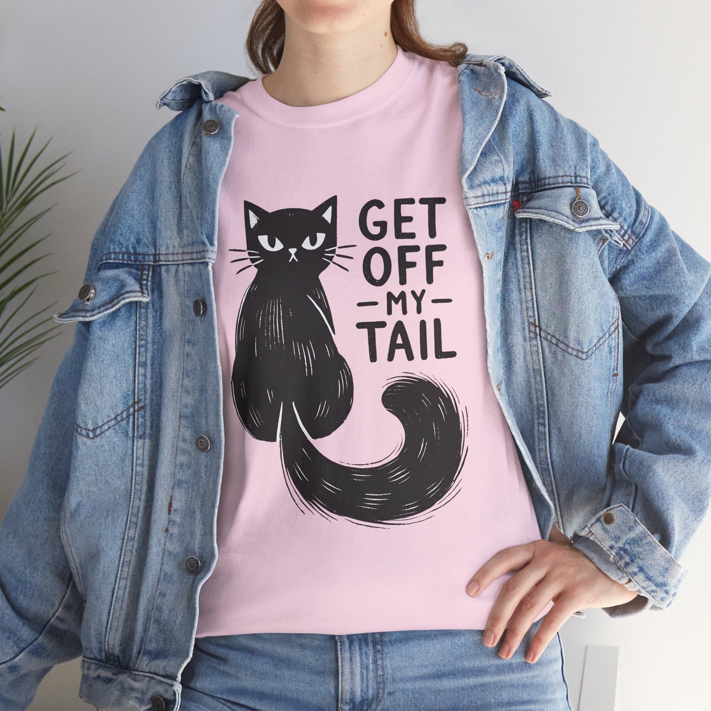 Cat T-Shirt — "Get Off My Tail" Funny Black Cat Tee