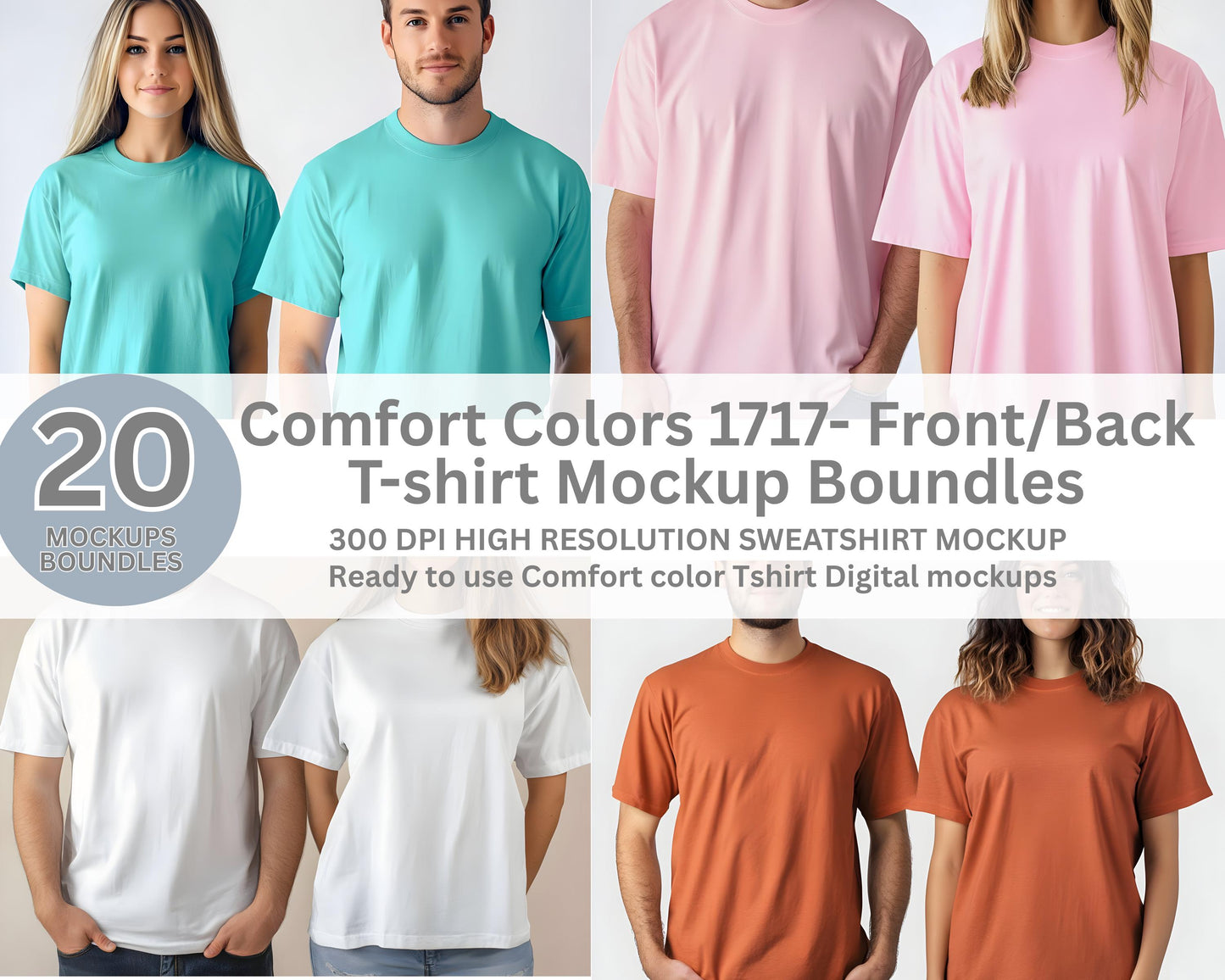 Pacchetto mockup di magliette per coppie Comfort Colors C1717 (download immediato)