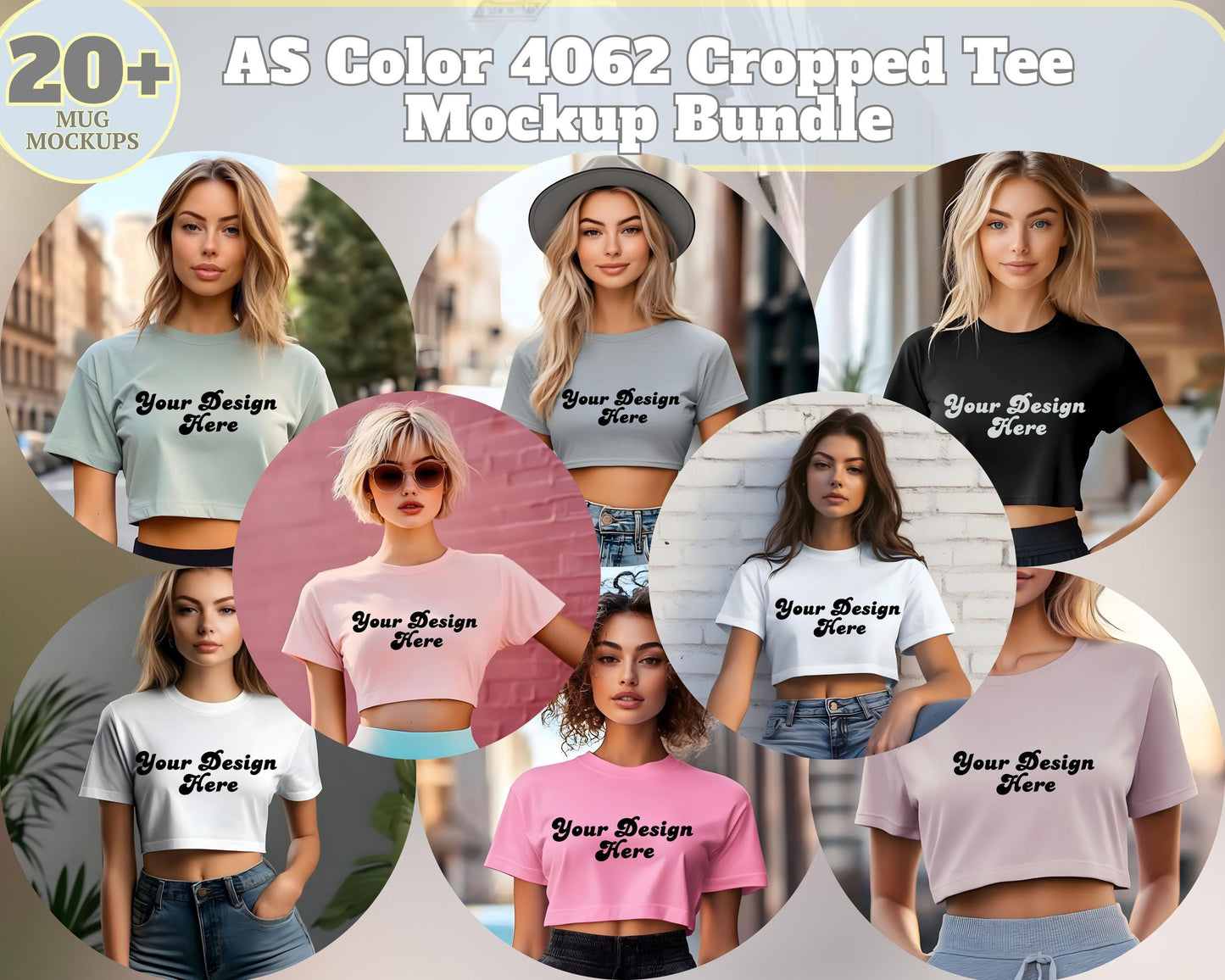 Color 4062 Cropped Tee Mockup Bundle, Front & Back Model (2-Pack Digital Download)
