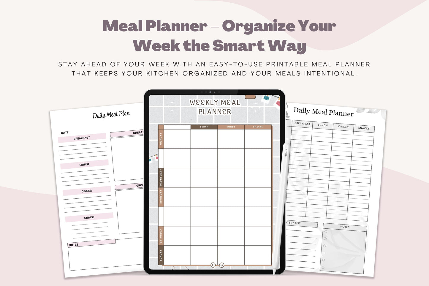 Planner pasti stampabile: organizzatore di menu settimanale e lista della spesa (download digitale)
