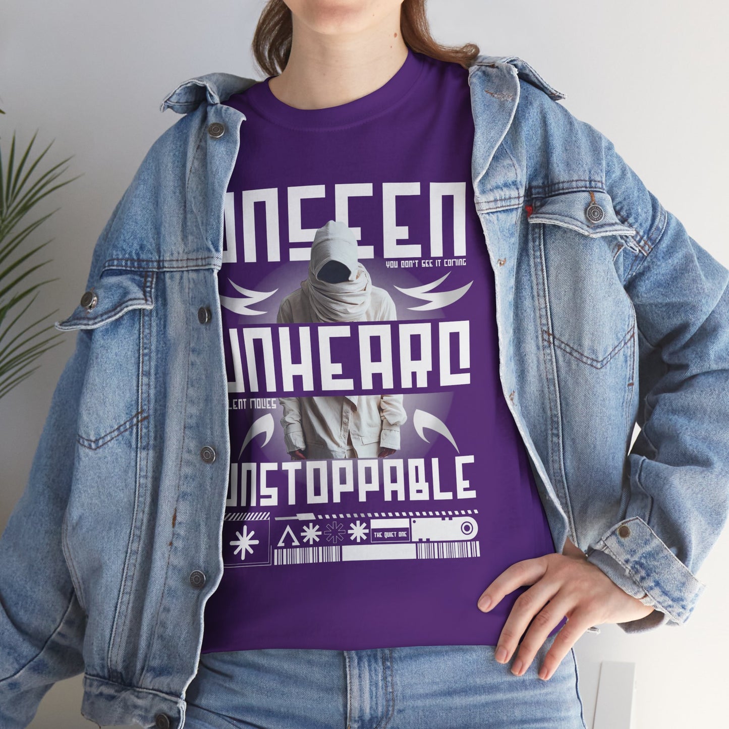 T-Shirt — "Unseen, Unheard, Unstoppable" Graphic Tee (Bold Futuristic Design)