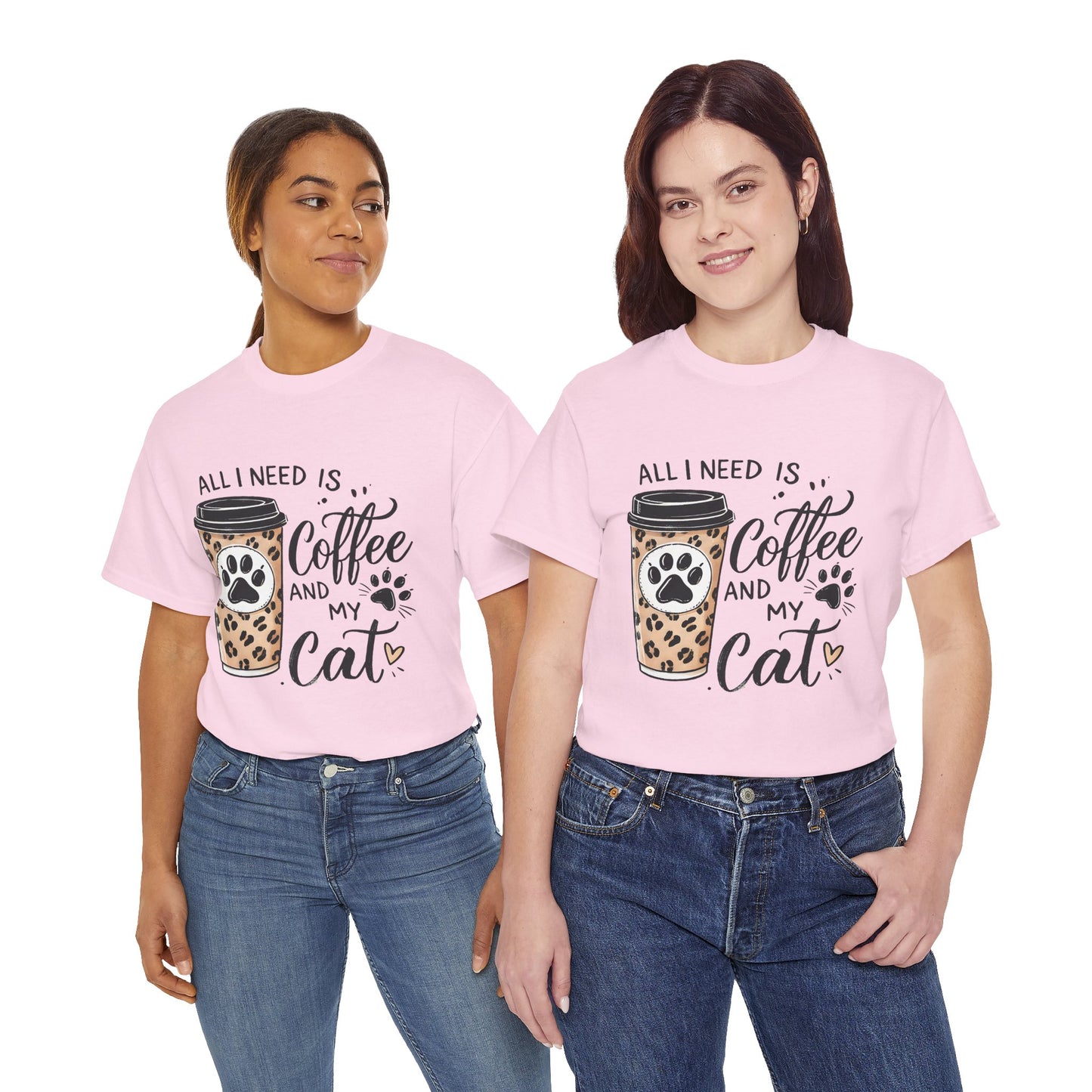 Coffee and My Cat T-Shirt — Leopard Coffee Cup Cat Paw Tee