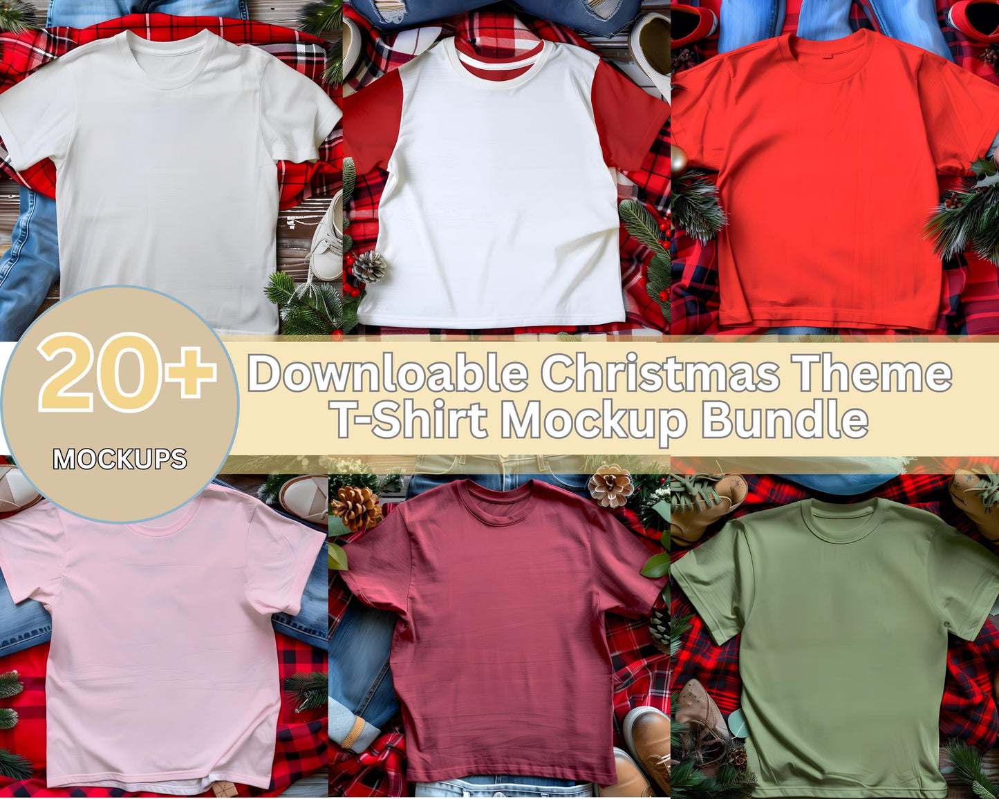 Christmas T-Shirt Mockup Bundle, Festive Holiday Designs (Digital Download)