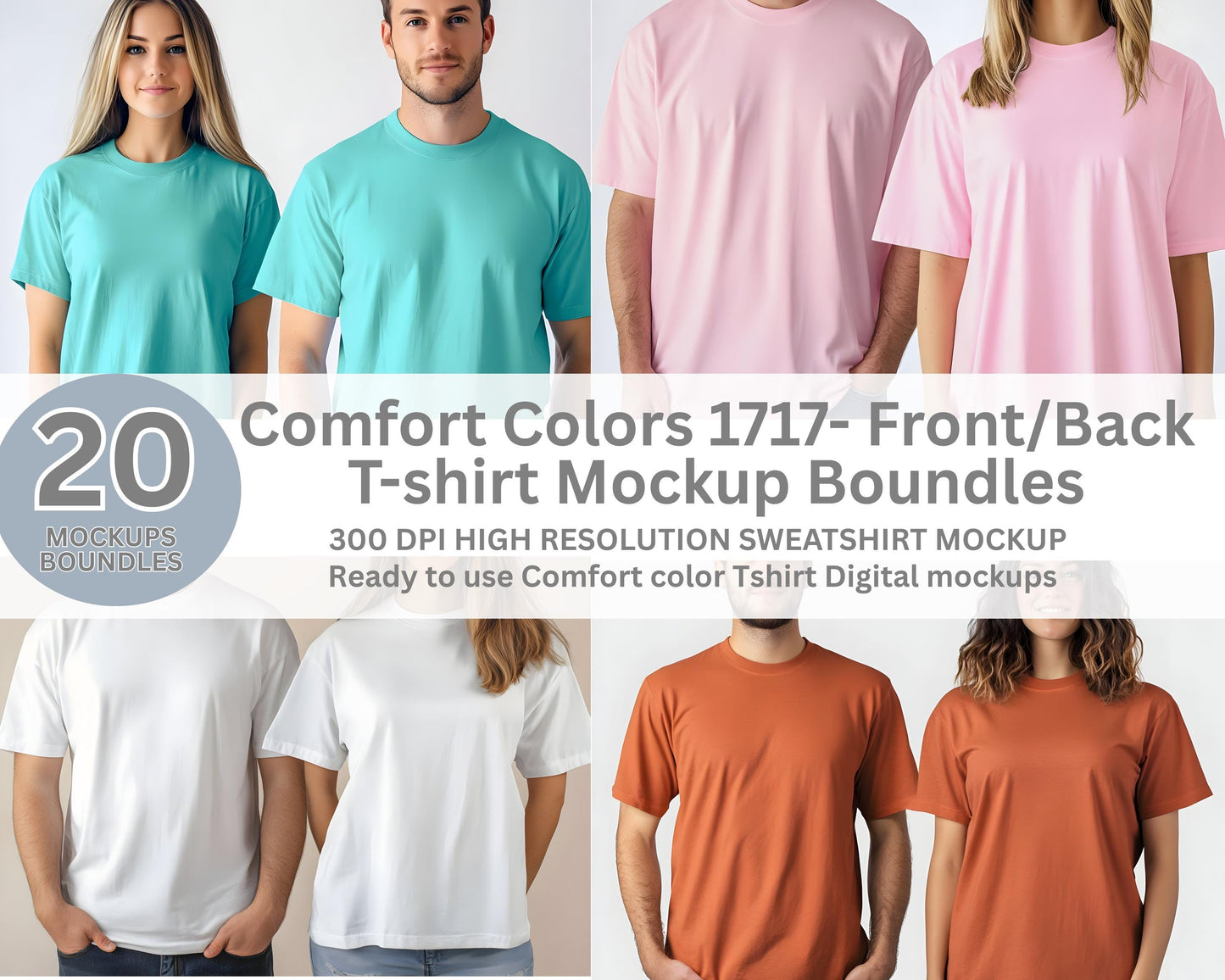 Comfort Colors C1717 Couple T-Shirt Mockup Bundle (Digital Download)