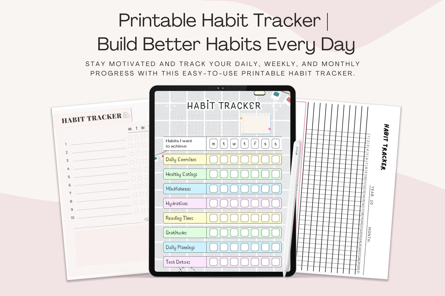 Printable Habit Tracker | Monthly Goal Planner | Productivity & Routine Organizer | Digital Tracker Sheet