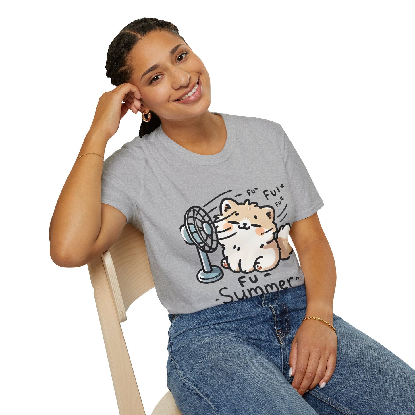 Funny Summer Shirt - Cute Fluffy Dog Cooling Off Tee (Fu Summer)