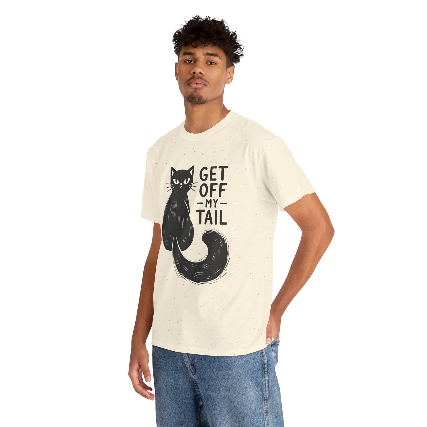 Cat T-Shirt — "Get Off My Tail" Funny Black Cat Tee