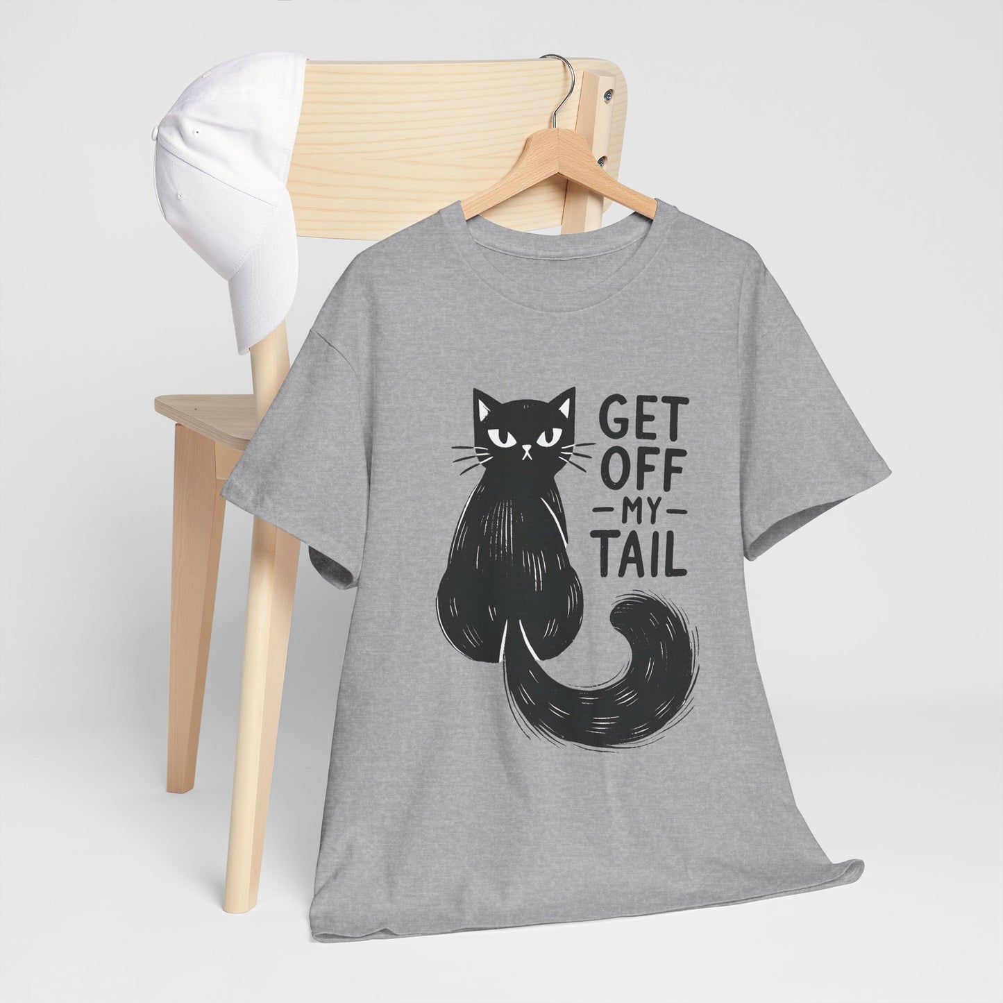Cat T-Shirt — "Get Off My Tail" Funny Black Cat Tee
