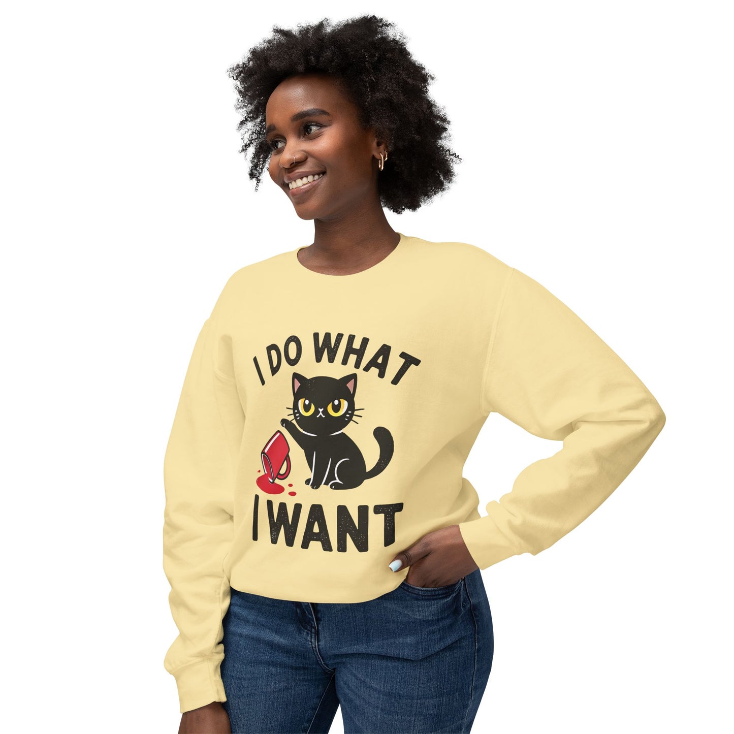 Cat Graphic Sweatshirt "I Do What I Want" – Cute Rebellious Cat Crewneck