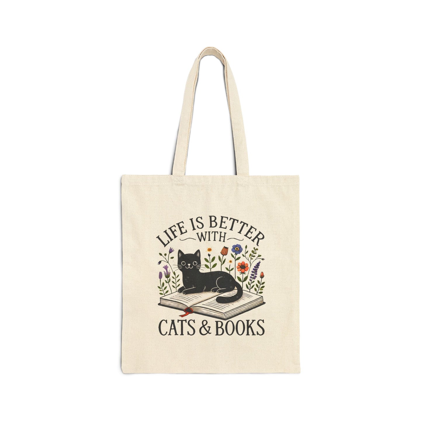 Tote Bag — "Life Is Better With Cats & Books" Canvas Book Lover Tote