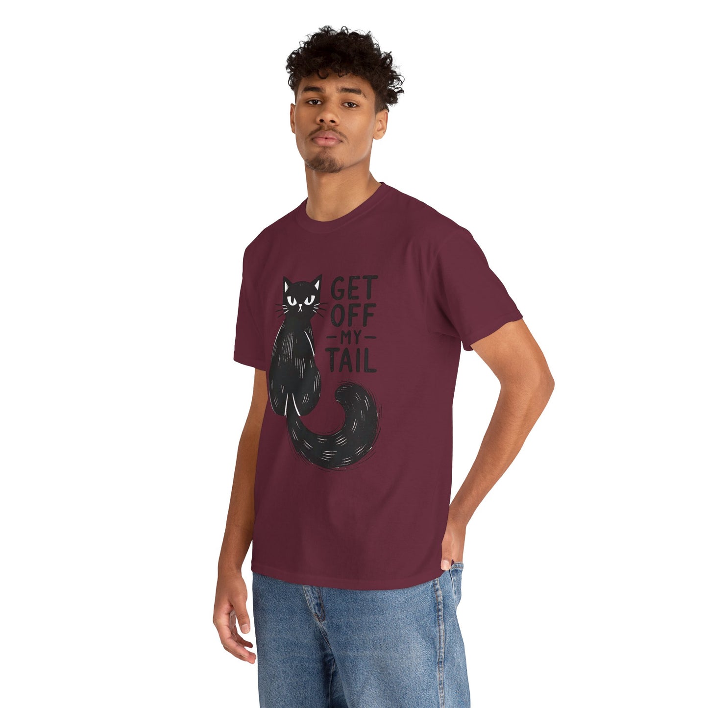Cat T-Shirt — "Get Off My Tail" Funny Black Cat Tee