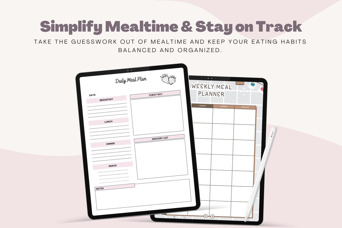 Planner pasti stampabile: organizzatore di menu settimanale e lista della spesa (download digitale)