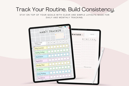 Tracker delle abitudini stampabile / Planner degli obiettivi mensili / Organizzatore di produttività e routine / Foglio di monitoraggio digitale
