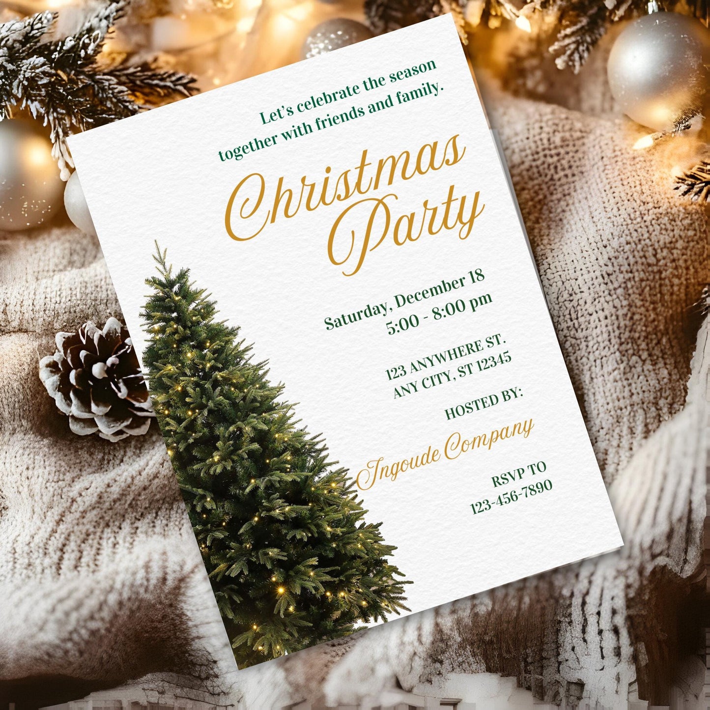 Invito alla festa di Natale con cappello di Babbo Natale modificabile: modello Canva