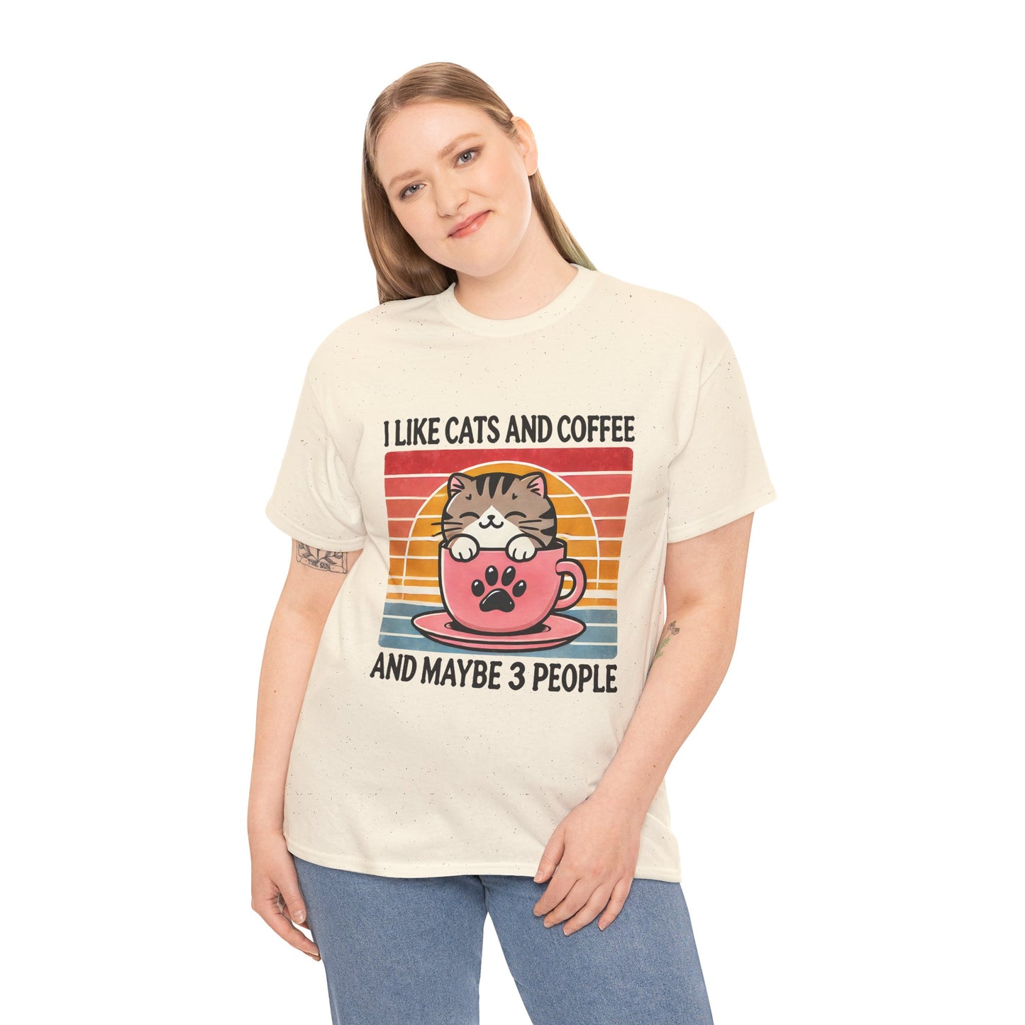Cat & Coffee T-Shirt — "I Like Cats and Coffee and Maybe 3 People" Cute Vintage Tee