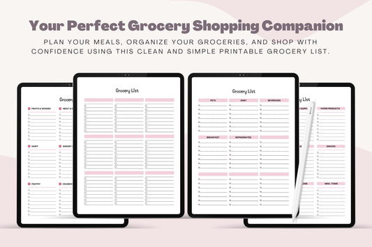 Printable Grocery List Bundle, Weekly Meal Planner (Digital Download PDF)