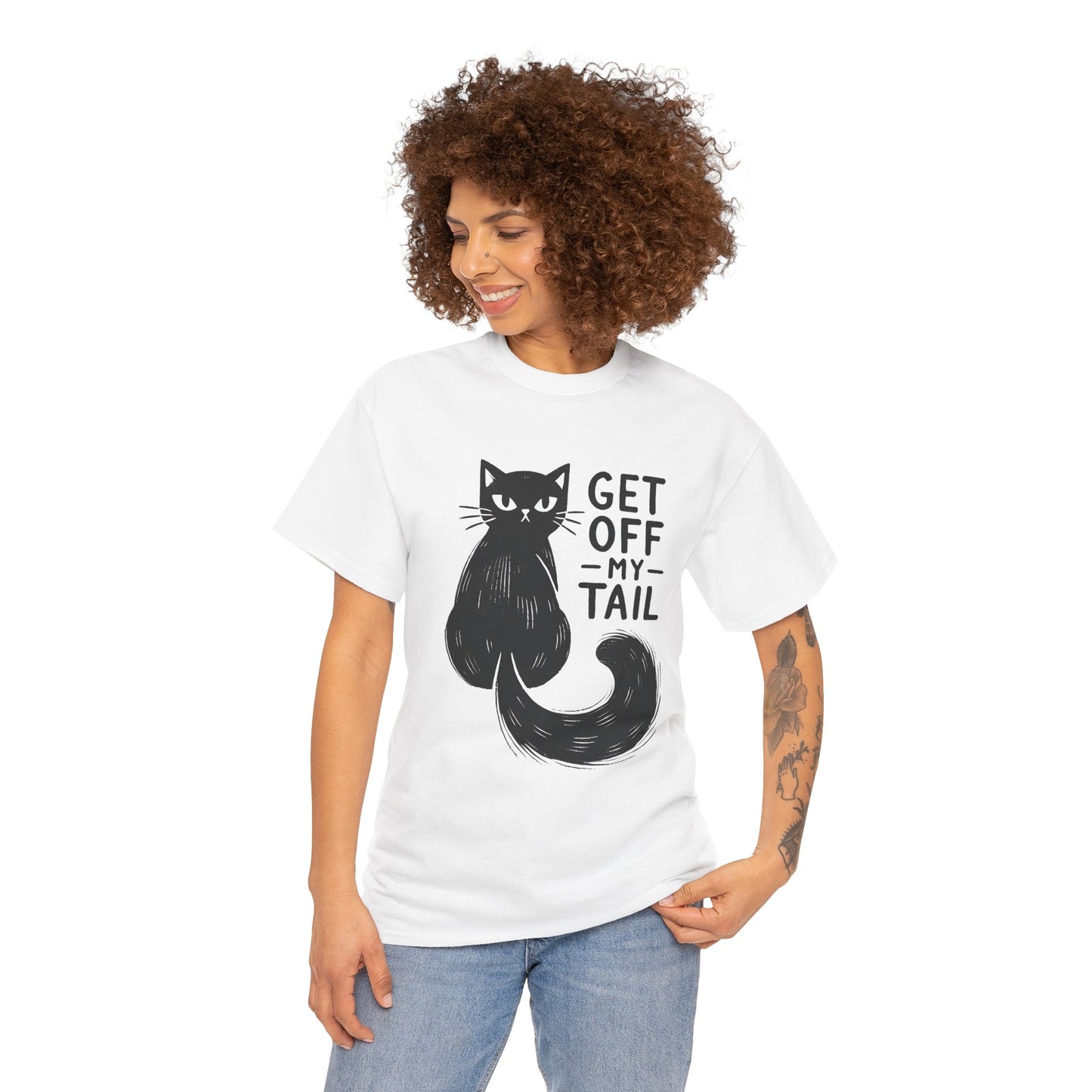 Cat T-Shirt — "Get Off My Tail" Funny Black Cat Tee