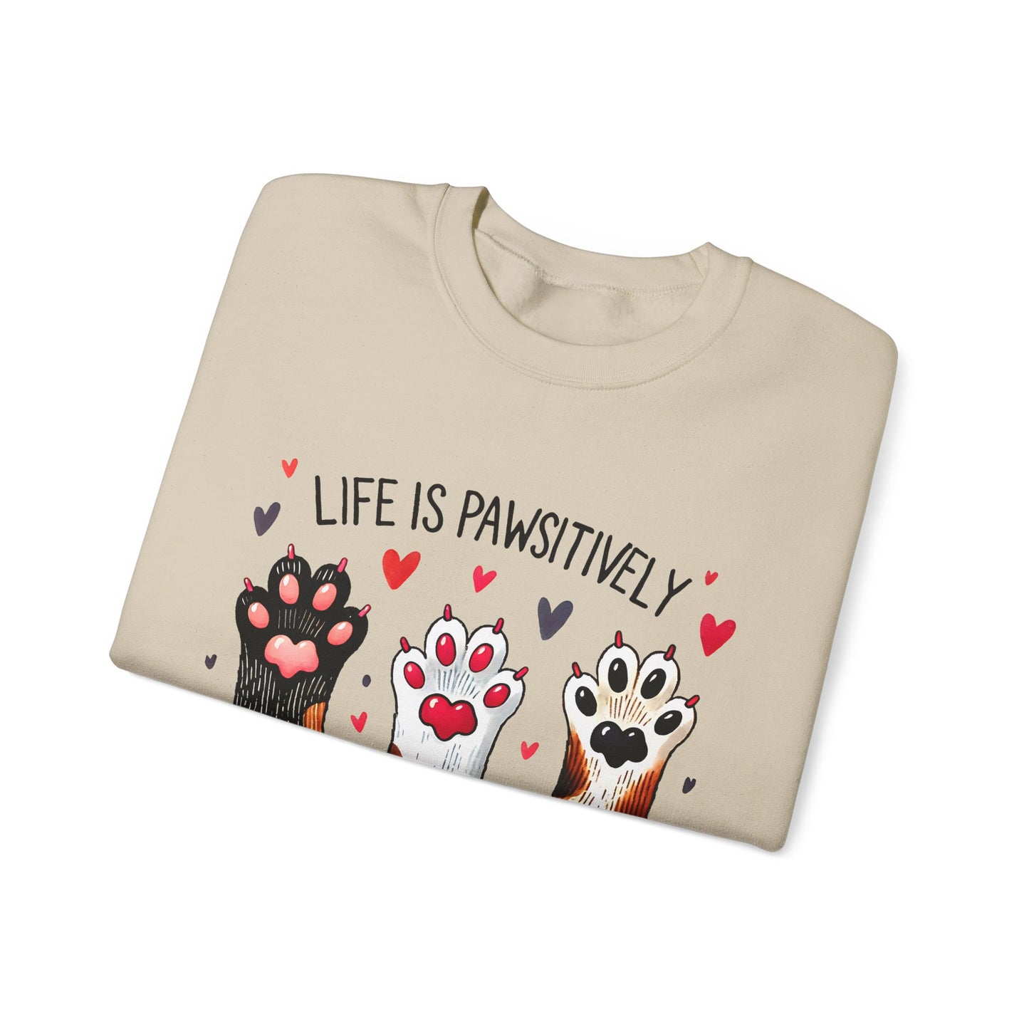Cat Paw Sweatshirt – "Life Is Pawsitively Meowvelous" Cute Cat Lover Crewneck