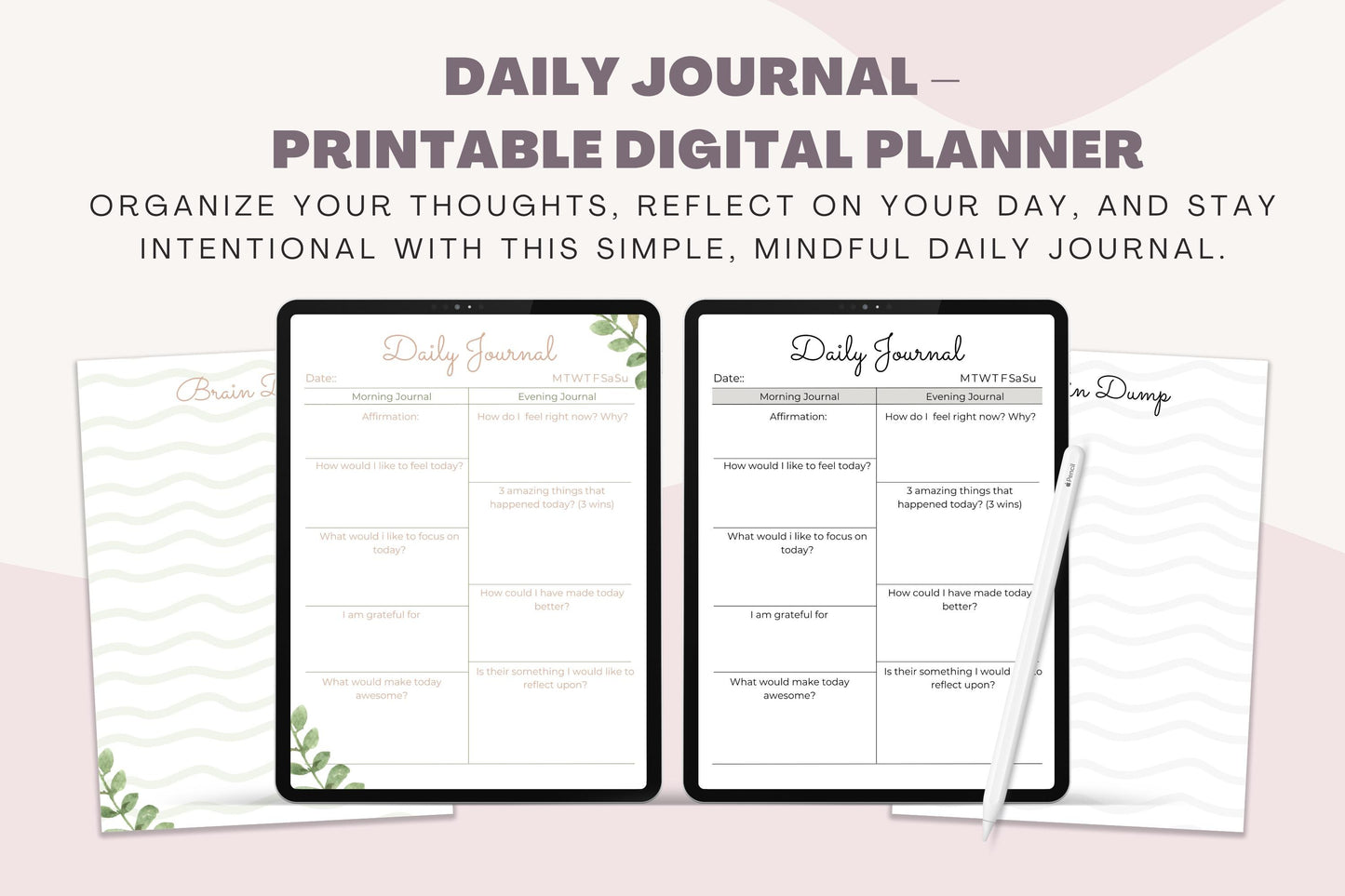 Mindfulness Daily Journal Printable , Self Care & Reflection Diary , Daily Gratitude Planner , Digital PDF Download