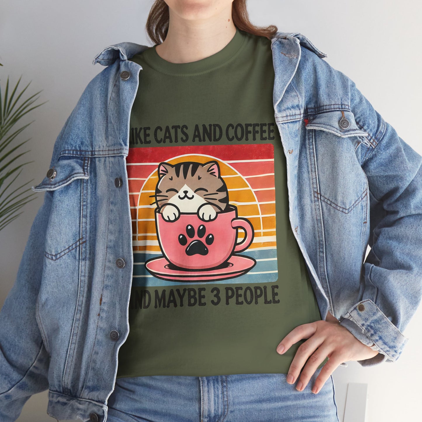 Cat & Coffee T-Shirt — "I Like Cats and Coffee and Maybe 3 People" Cute Vintage Tee