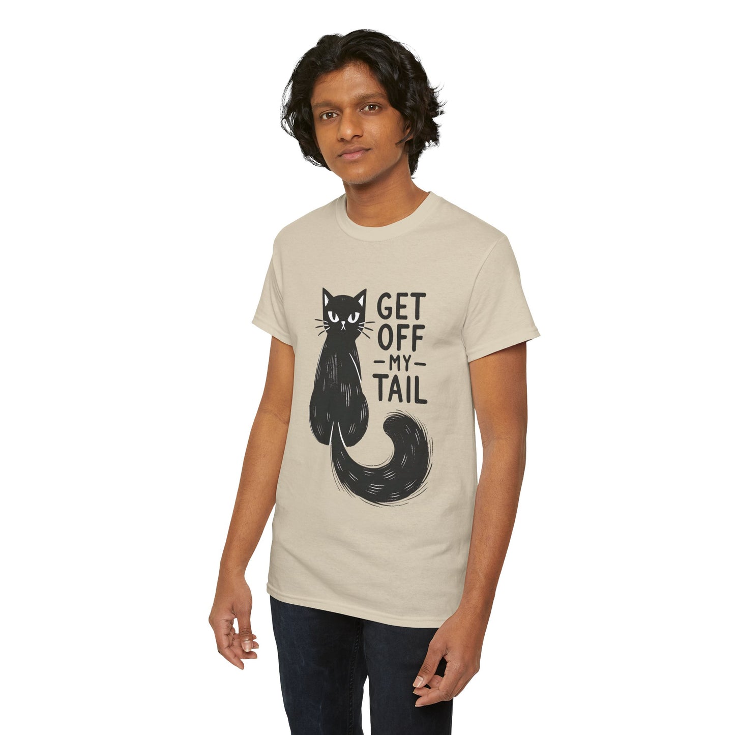 Cat T-Shirt — "Get Off My Tail" Funny Black Cat Tee