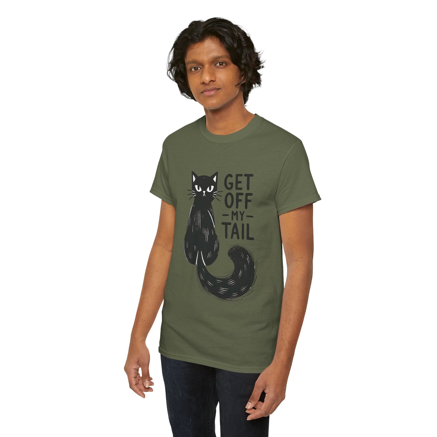 Cat T-Shirt — "Get Off My Tail" Funny Black Cat Tee