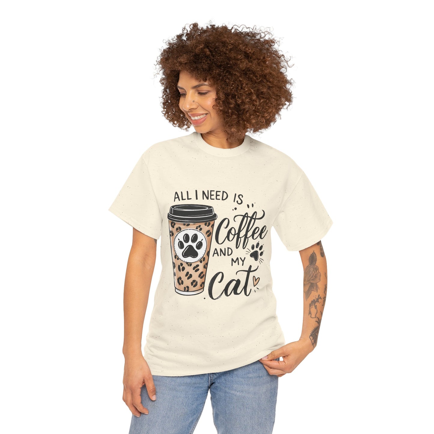 Coffee and My Cat T-Shirt — Leopard Coffee Cup Cat Paw Tee