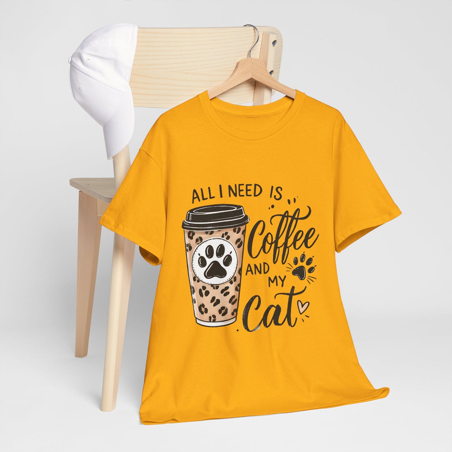 Coffee and My Cat T-Shirt — Leopard Coffee Cup Cat Paw Tee