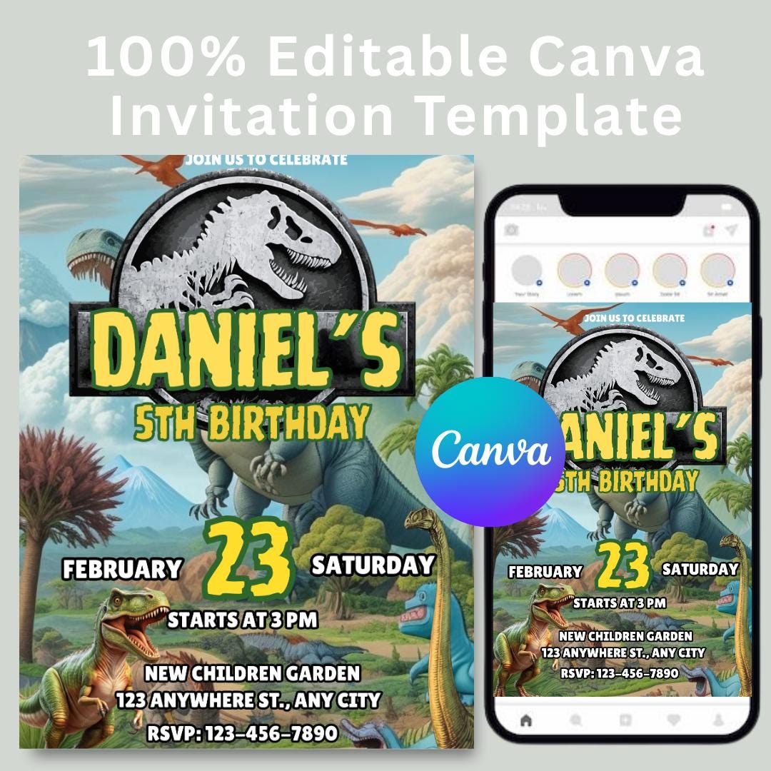 Editable Dino Birthday Invitation: T-Rex Party, Boys 1-4 (Digital Download)