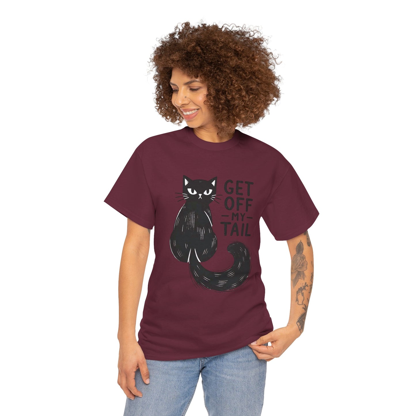 Cat T-Shirt — "Get Off My Tail" Funny Black Cat Tee
